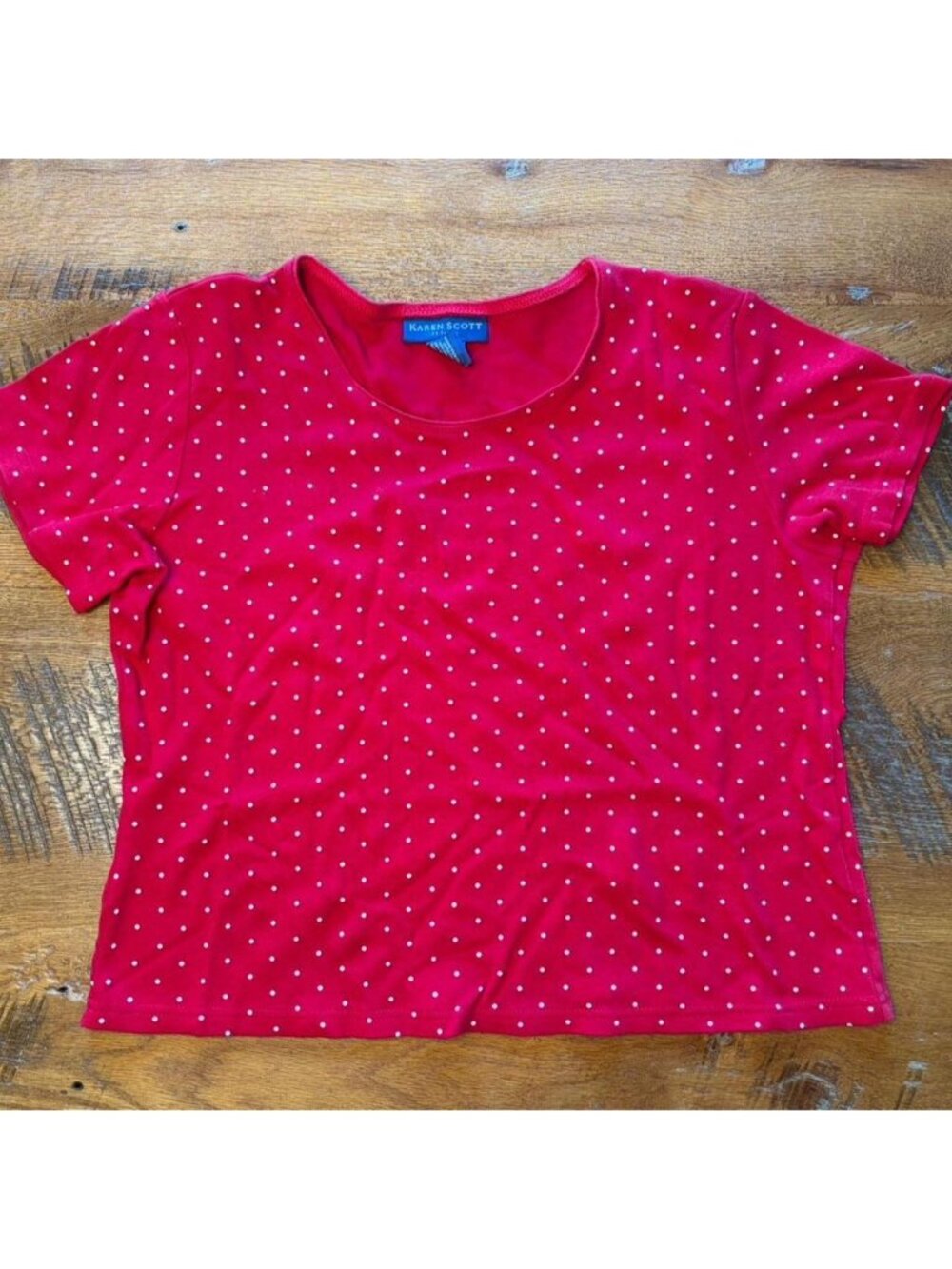 Karen Scott Red & White Polka Dot Cotton Tee100%...